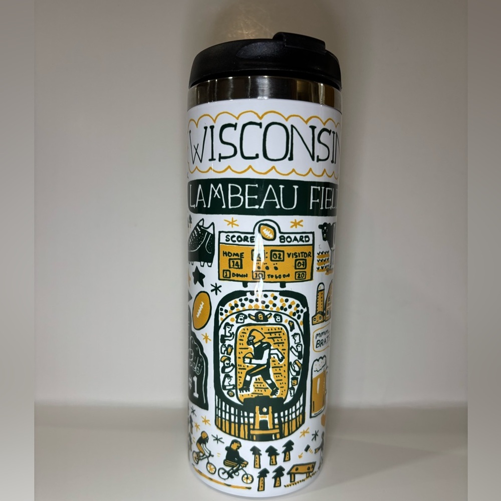 Wisconsin Lambeau Field Travel Mug, Milwaukee, Includes Lid with Flip Top, 14 Oz